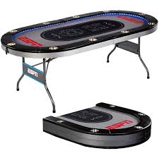 A decagonal or round poker table of about 55 to 60 diameter is perfect for up to ten poker players. Espn 10 Player Premium Foldable Poker Table In Laid Led Lights Gray Walmart Com Walmart Com