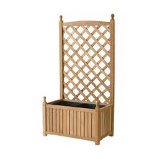 Dmc Lexington 28 In X 16 In Natural Wood Planter With Trellis 70510 The Home Depot Planter Trellis Wood Planters Planter Box With Trellis
