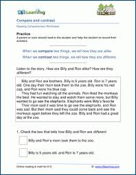 Compare And Contrast Worksheets For Grade 1 K5 Learning Compare And Contrast 1st Grade Worksheets Free Reading Comprehension Worksheets