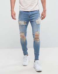 Siksilk Super Skinny Low Rise Jeans In Light Wash With Distressing B White Jeans Men Super Skinny Jeans Men Mens Fashion Jeans