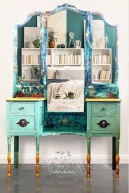Boho Vanity Makeup Desk Dress Up Table Makeup Painted Vanity Mirror Desk Artistic Bedroom Seagreenandgold Boh Furniture Vanity Boho Vanity Furniture