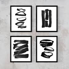 Black And White Framed Wall Art Set Black Ink Painting Print Set Of 4 Black White Abstract Wall Etsy Black And White Artwork Black And White Abstract Black And White Wall Art