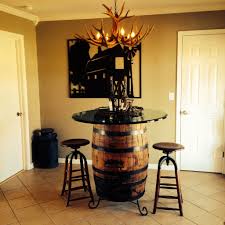 Jack Daniel S Whiskey Barrel As Kitchen Table With Glass Top Barrel Table Home Bar Decor Barrel Furniture