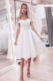 Off The Shoulder Little White Wedding Dress Short A Line Skirt Knee Length Wedding Dress Wedding Dresses Simple Civil Wedding Dresses