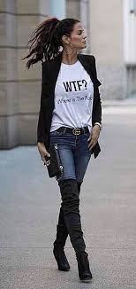 Black Boots With Blue Jeans Womens Fall Outfits Women S Black Suit Jacket White Shirt Blue Pants And Black Boots Fall Outfits Suit Jacket With Jeans White Mini Shift Dress