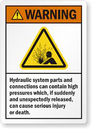 Place the label in the general area near the alarm, on an adjacent door, or the equivalent. Warning Hydraulic System Parts Contain High Pressure Label Sku Lb 2271