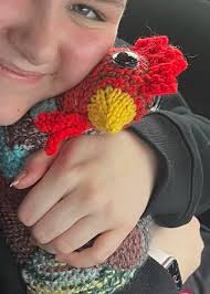 Emotional support chicken pattern with Bernat blanket yarn