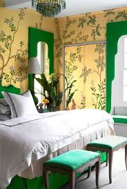 Stunning pink and green bedroom is fitted with a green geometric headboard matching a green geometric pleated bedskirt complementing pink border bedding accented with matching shams. 28 Dreamy Green Bedrooms Best Decor Ideas For Green Bedroom