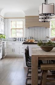 Herringbone Tile Backsplash In A Modern Farmhouse Kitchen Home Kitchens Kitchen Remodel Kitchen Design