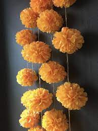 Marigold Flower Pompom Garland Gold Yellow Orange Dia De Los Etsy Wedding Themes Fall Marigold Flower Dia De Los Muertos