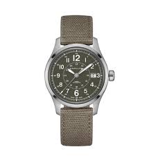 Bijou masculin par excellence, la montre est devenue un accessoire essentiel à l'homme. Montre Homme Hamilton Khaki Field Auto 40mm Bracelet Tissu Vert H70595963