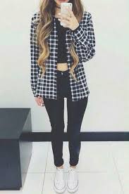 Black And White Flannel Outfit Women Pin By Stephanie Gomez On Outfits Wear Crop Top Fashion Clothes