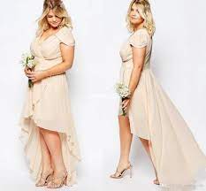 Summer High Low Plus Size Beach Wedding Bridesmaid Dresses Short Sleeve Champagne Chiffon 2020 Maid Of Honor Party Gowns Prom Dresses Maxi Bridesmaid Dresses Mi Bridesmaid Dresses Plus Size Camo Bridesmaid