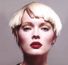 The sharp flattered edges, with one side shaved give such a punk effect. Very Short Funky Hair Style With Blunt Bangs Pure White Blonde With Brown Highlighted
