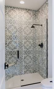 Stencil On To Shower Wall In Master Bathroom Use A Simple Stencil To Dress Up The Plain White Tile Of Simple Bathroom Designs Farmhouse Shower Simple Bathroom