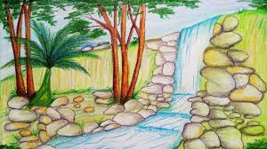 Image Result For The Rainforest Easy To Draw Waterfall Waterfall Drawing Drawings Drawing Scenery
