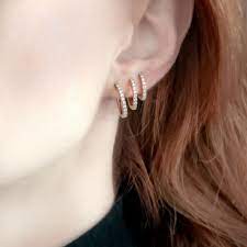 Diamant Ohr Ringe Creolen für 3 Ohrlöcher Set 14K 585 Gold Brillanten VS |  eBay