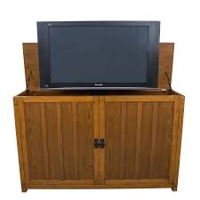 Heirloom quality pop up tv lift cabinet with simple mission details to blend with modern farmhouse, bungalow and coastal styles. Grand Elevate Mission Oak Tv Lift Cabinet