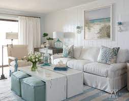 Breezy Condo Living Room In Beach Cottage Style Featured On Completely Coastal Shop The Look Of Condo Living Room Coastal Living Rooms Beach House Living Room
