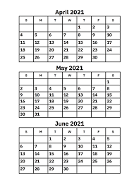 Free printable in pdf format. April May And June 2021 Calendar