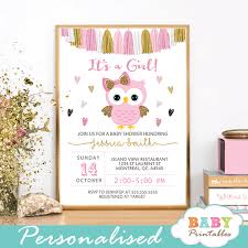 Pink And Gold Owl Baby Shower Invitations D128 Baby Printables Owl Baby Shower Invitations Baby Shower Invites For Girl Owl Baby Shower Theme