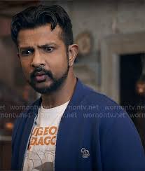 WornOnTV: Jay's blue zebra bomber jacket and Dungeons & Dragons t-shirt