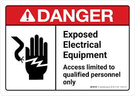Danger: Exposed Electrical Equipment Qualified Personnel Only with Icon  ANSI Landscape - Wall Sign