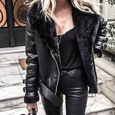 Jacket Maniere De Voir Shearling Biker Faux Black Acne Studios Buckles Suede Leather 36683 Black Shearling Jacket Fashion Clothes Coats Jackets Women