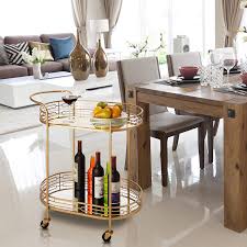 Decorate your home in contemporary design with this sophisticated hand finished metal and mirror bar cart. Glitzhome 30 71 H Oval Gold Bar Cart With 4 Wheels 2 Tier Deluxe Tray Metal Mirrored Glass Top Rolling Serving Cart For Kitchen Living Room Hotel Wine Tea Serving Cart Home Kitchen Bar