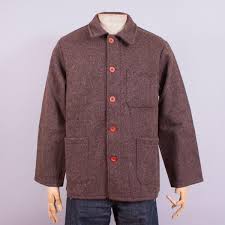 Le Laboureur French Work Jacket In Brown Burel Wool Front View Wool Jacket Men Work Jackets Wool Work Vest