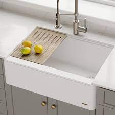 Amazon home shop by room discover shop by style home décor furniture kitchen & dining bed & bath garden & outdoor home improvement. Kraus Bellucci 30 Inch Granite Quartz Composite Farmhouse Flat Apron Front Single Bowl Kitchen Sink With Ceramtek In White Walmart Com Walmart Com