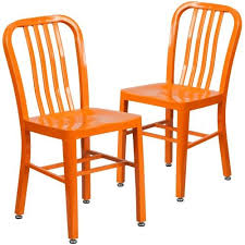 2 Pk Orange Metal Indoor Outdoor Chair Outdoor Dining Chairs Metal Dining Chairs Solid Wood Dining Chairs