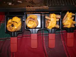 Velata Raclette Bottom Dish Was Home To Twice Baked Onion Rings And French Fries Topped With Velata Wisconsin Chedd Baked Onion Rings Raclette Recipes Raclette