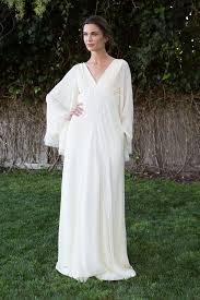 Ivory Pure Silk Bohemian Wedding Dress Bell Angel Sleeves Elegant Boho Wedding Gown Pockets Bohemian Wedding Dress Womens Wedding Dresses Boho Wedding Gown