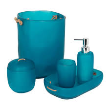 A turquoise bathroom can be cool and tranquil or then play around with your accessories in different colors from time to time to create variation. Water Bath Bathroom Accessory Set Ocean Blue