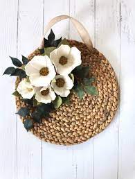 Magnolia Wreath Felt Flower Wreath Basket Wreath Felt Etsy Felt Flower Wreaths Felt Flowers Flower Wreath