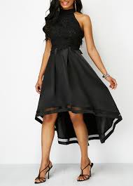 Black Lace Panel Sleeveless High Low Dress Black High Low Dress A Line Prom Dresses Shop Casual Dresses