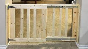 To make this diy baby gate i went to home depot and had them cut a piece of plywood for me to the appropriate height and width for our staple the pieces firmly into place, folding and stapling the corners with extra care. Diy Sliding Baby Gate Youtube