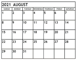 2021 three page yearly calendar | four months per page. Printable Free Blank August 2021 Calendar Template Pdf Calendar Dream