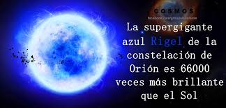 LA SUPERGIGANTE AZUL RIGEL** Rigel, (Beta Orionis). Es la séptima estrella más brillante de todo el cielo nocturno. Se encuentra situada en la Constelación de Orión y posee una magnitud estelar