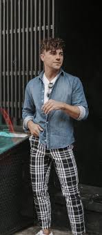Black And White Checkered Pants Outfit Men Justinliv With A Summer Outfit Idea With A Denim Button Up Shirt White Long Sleeve T Shirt Black Plaid Pant Mens Outfits Pants Outfit Men Spring Outfits Men