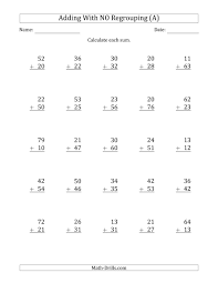 Represent numbers with digits represent numbers with words mixture of both formats. 2 Digit Plus 2 Digit Addition With No Regrouping A