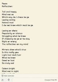 Reflections Poem Happy Minds Poems Reflection