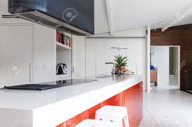 close up of modern kitchen island bench