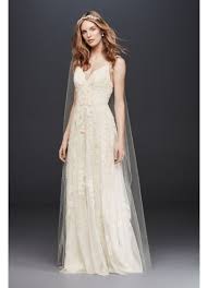 There is a beaded flower on the lower left hip which adds a beautiful touch. A Line Wedding Dress With Double Straps David S Bridal