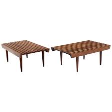 Pair Of Danish Mid Century Modern Short Slat Wood Benches At 1stdibs