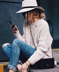 Fedora Sweater Fringe Denim Outfits With Hats Fashion Style
