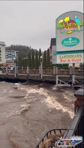 Video from this morning showing high waters from the river in Gatlinburg,  TN.