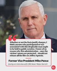 Former Vice President Mike Pence urged the Trump administration to release  all of the investigative findings related to convicted sex offender Jeffrey  Epstein. During an interview with CBS News' Major Garrett, the