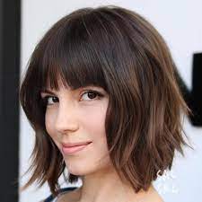 Choppy Bob With Straight Bangs Medium Bob Hairstyles Thick Hair Styles Bob Hairstyles